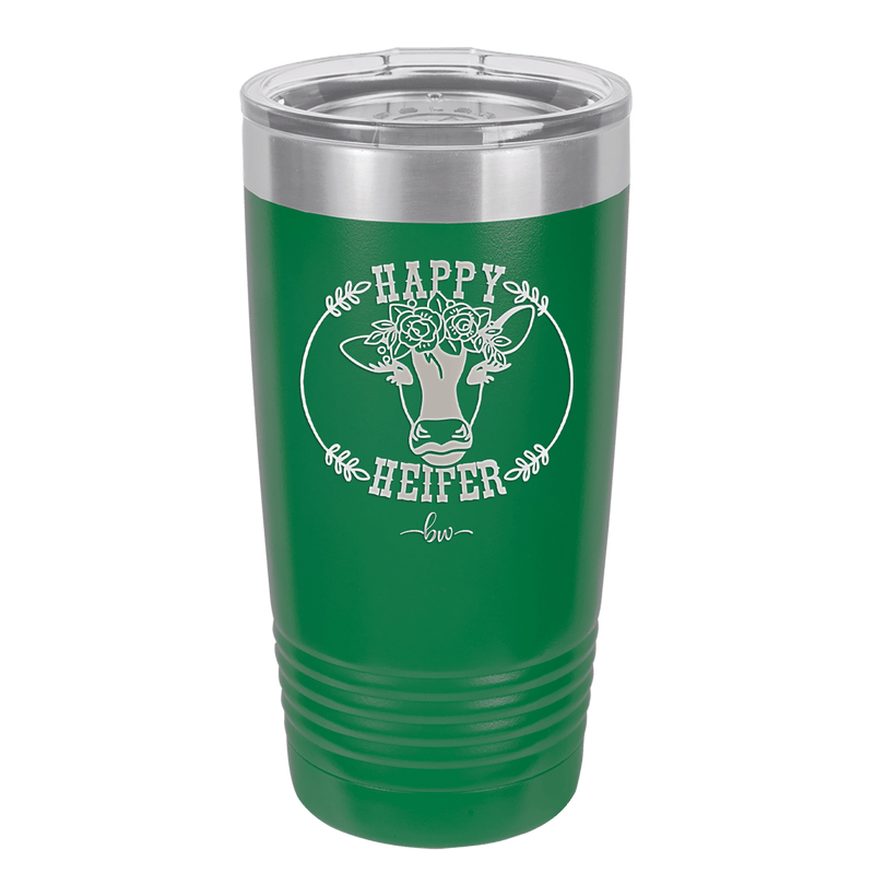 Happy Heifer Floral - Laser Engraved Stainless Steel Drinkware - 1483 -