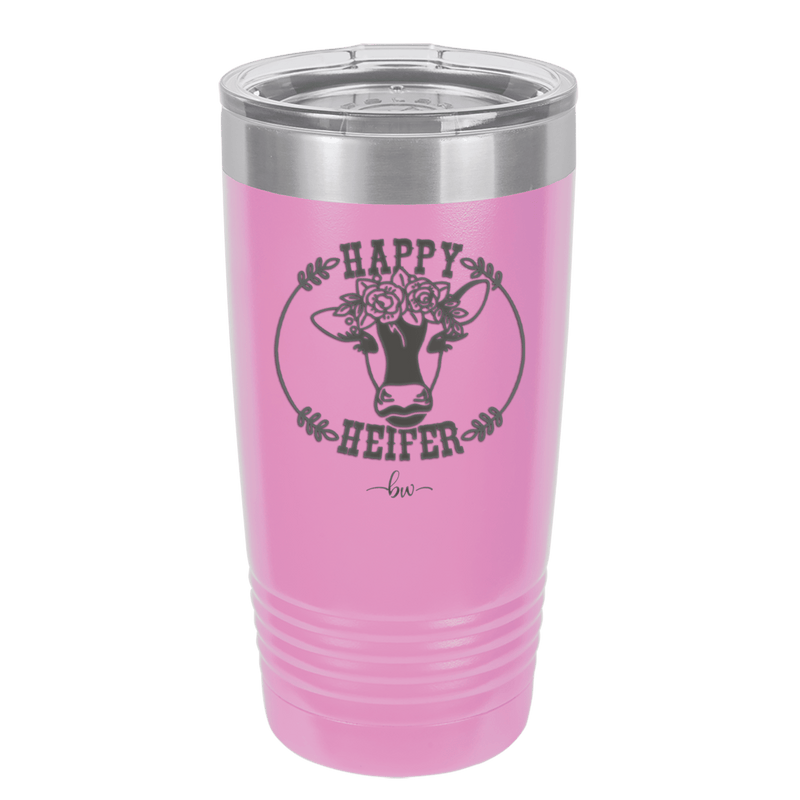 Happy Heifer Floral - Laser Engraved Stainless Steel Drinkware - 1483 -