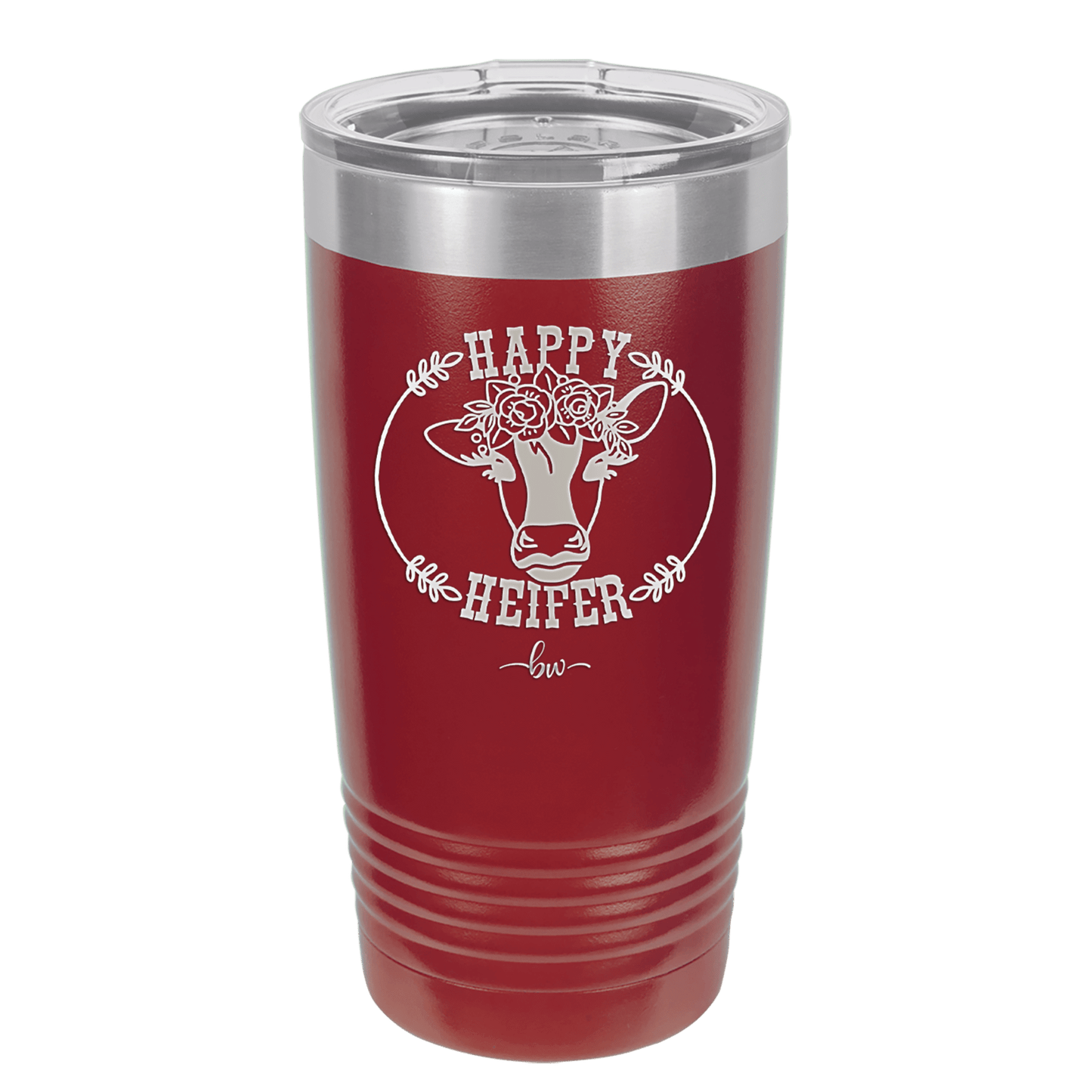 Happy Heifer Floral - Laser Engraved Stainless Steel Drinkware - 1483 -