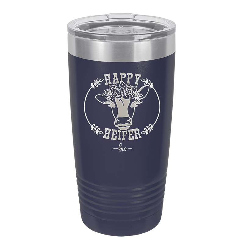 Happy Heifer Floral - Laser Engraved Stainless Steel Drinkware - 1483 -