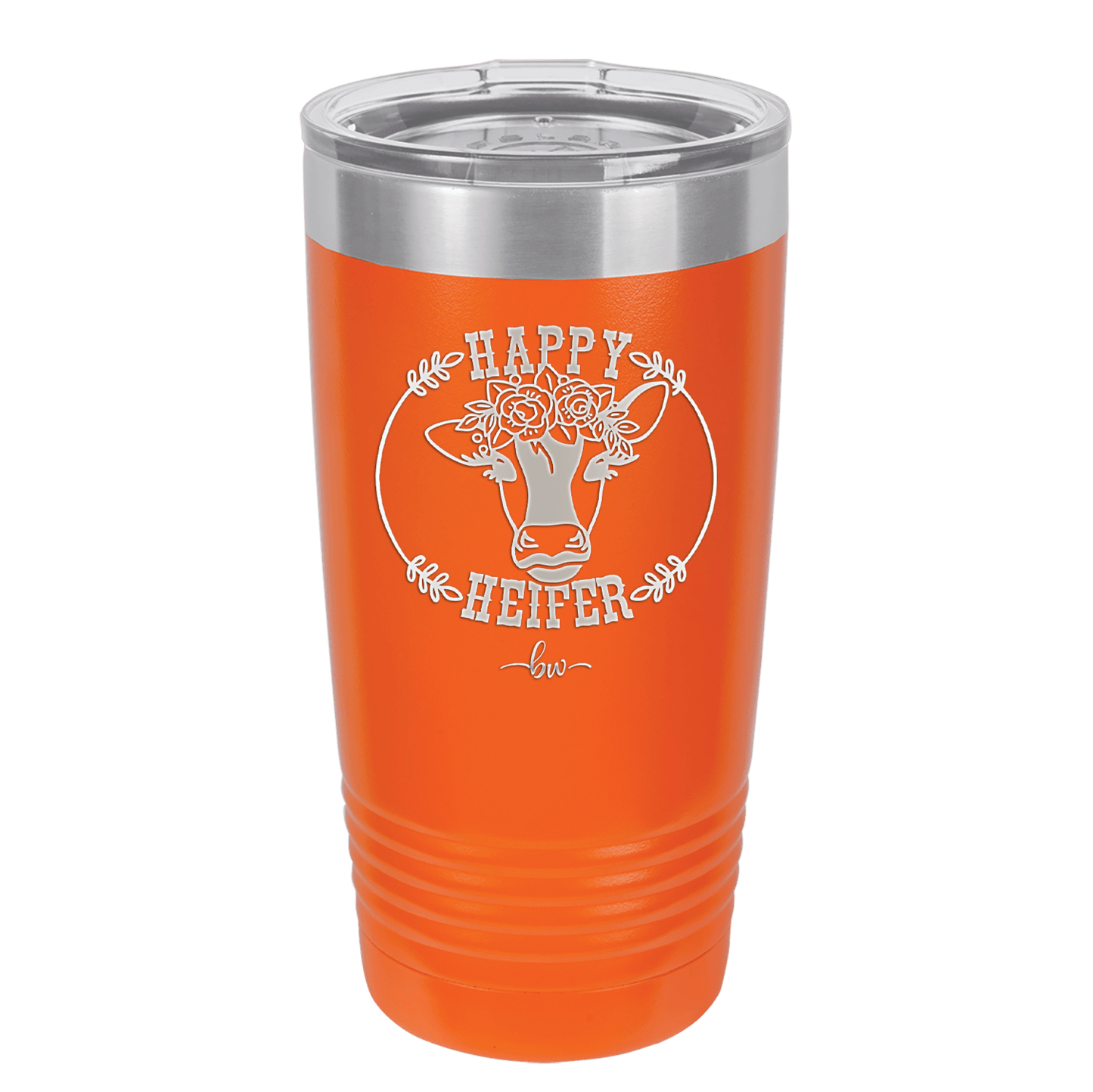 Happy Heifer Floral - Laser Engraved Stainless Steel Drinkware - 1483 -