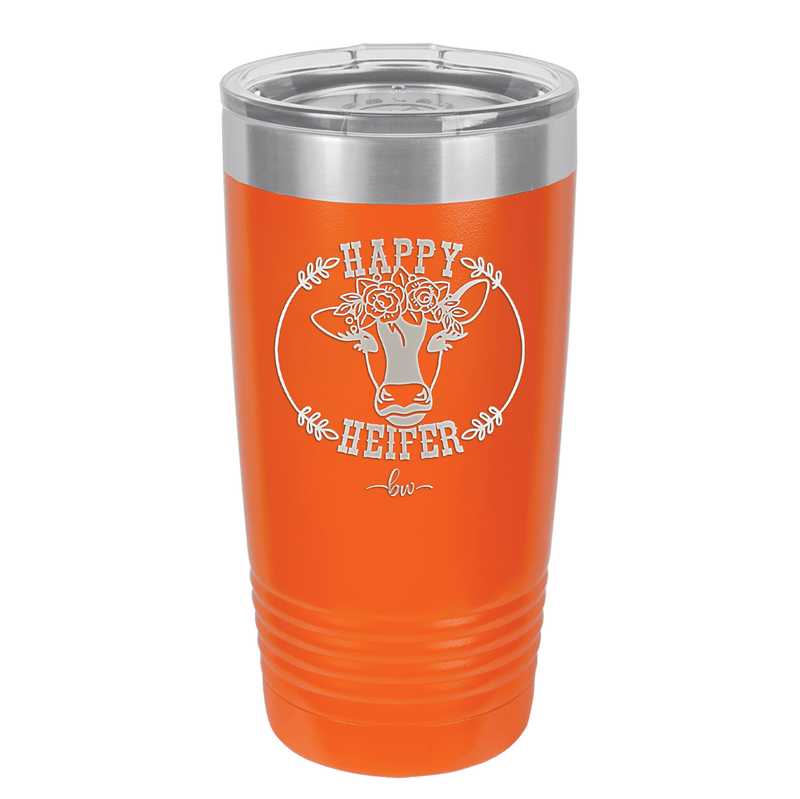 Happy Heifer Floral - Laser Engraved Stainless Steel Drinkware - 1483 -
