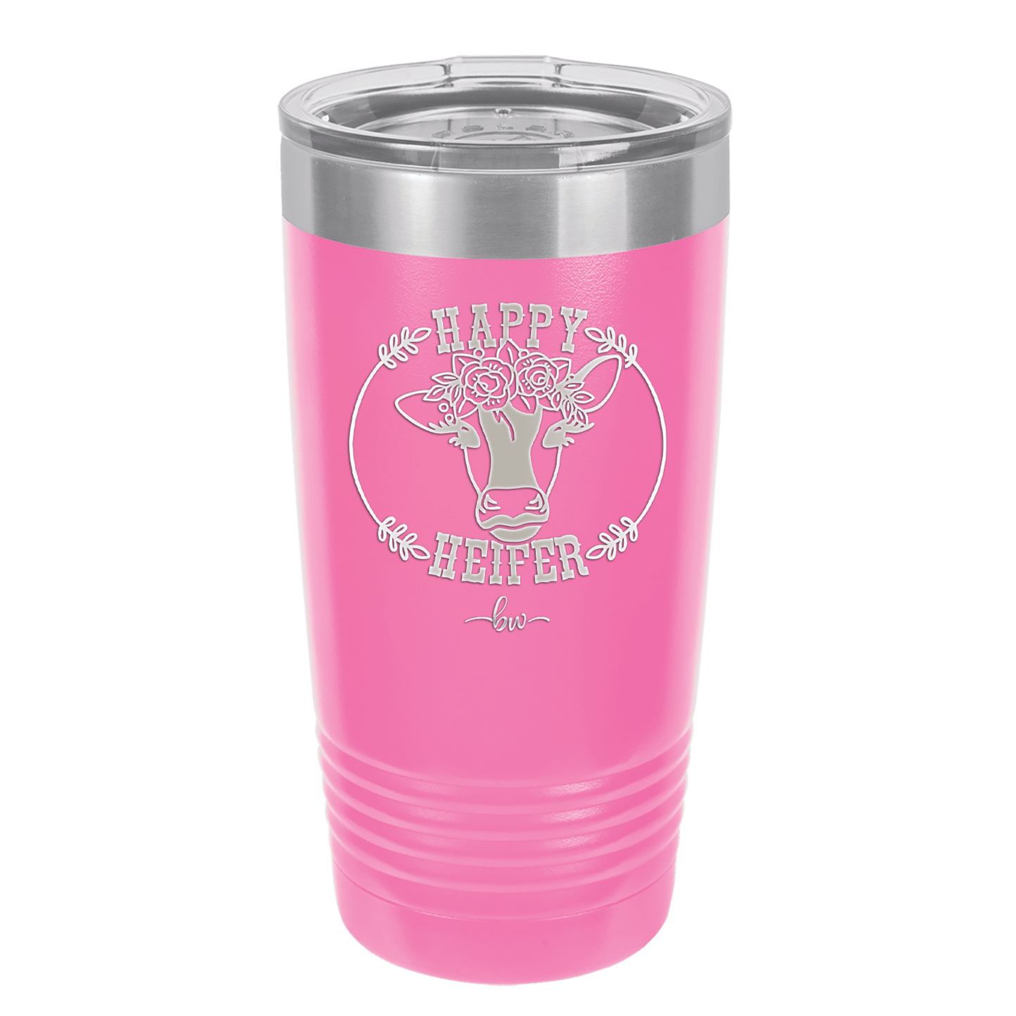 Happy Heifer Floral - Laser Engraved Stainless Steel Drinkware - 1483 -