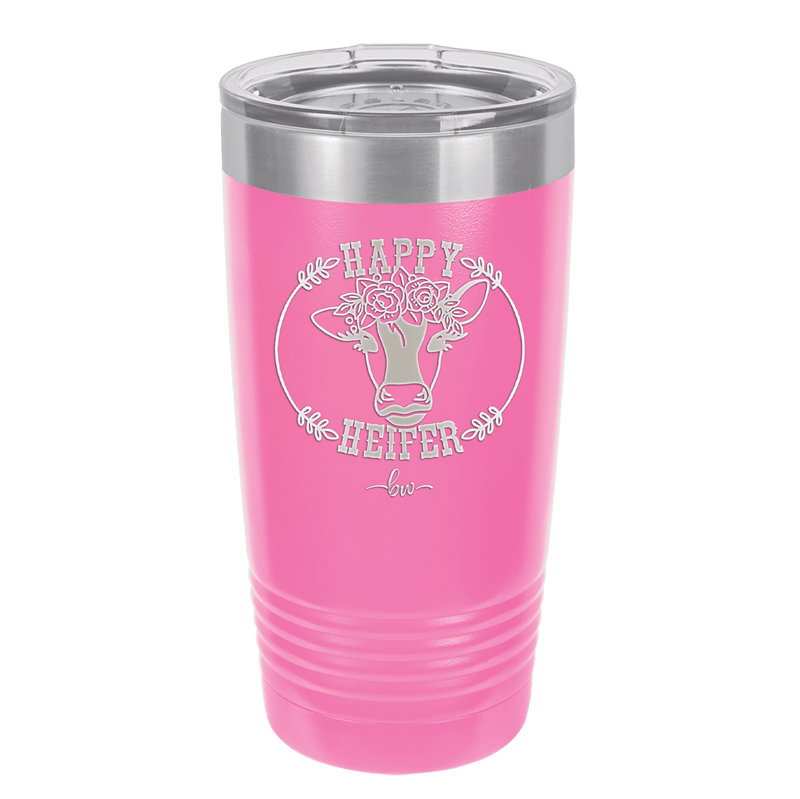 Happy Heifer Floral - Laser Engraved Stainless Steel Drinkware - 1483 -