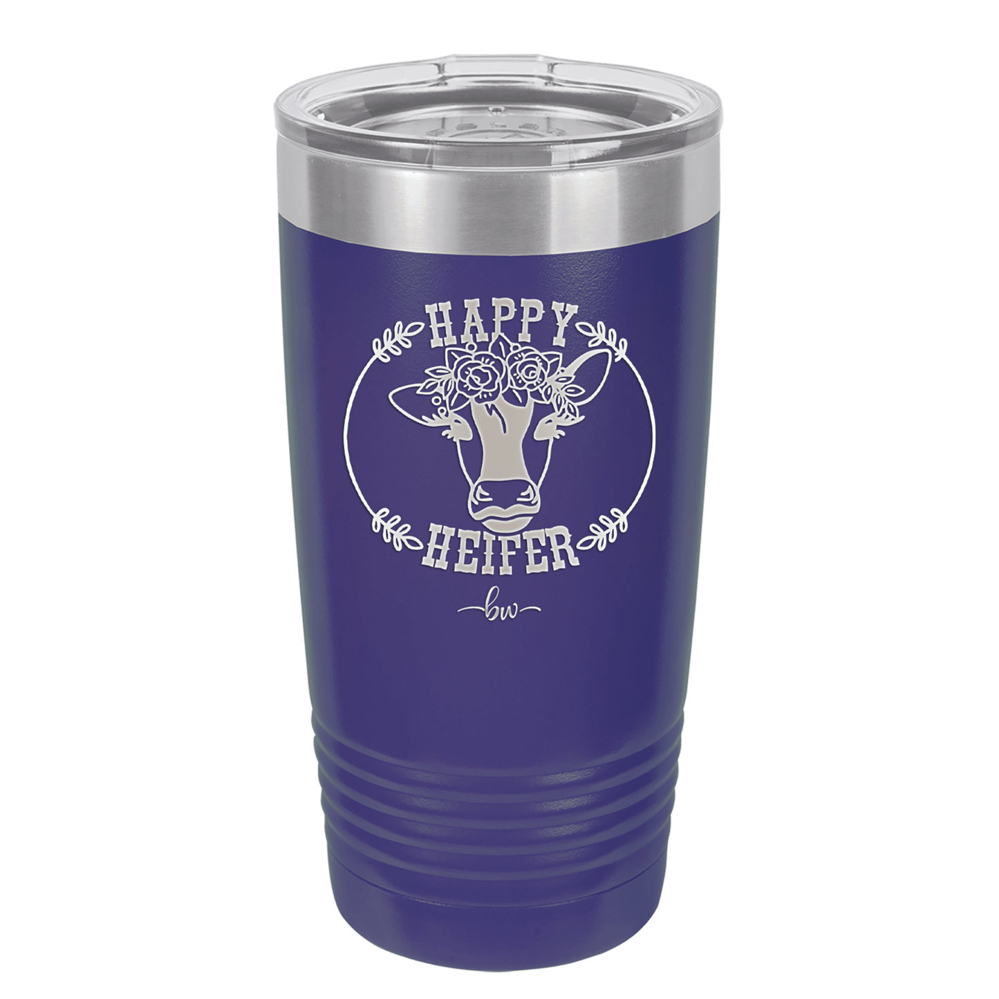 Happy Heifer Floral - Laser Engraved Stainless Steel Drinkware - 1483 -
