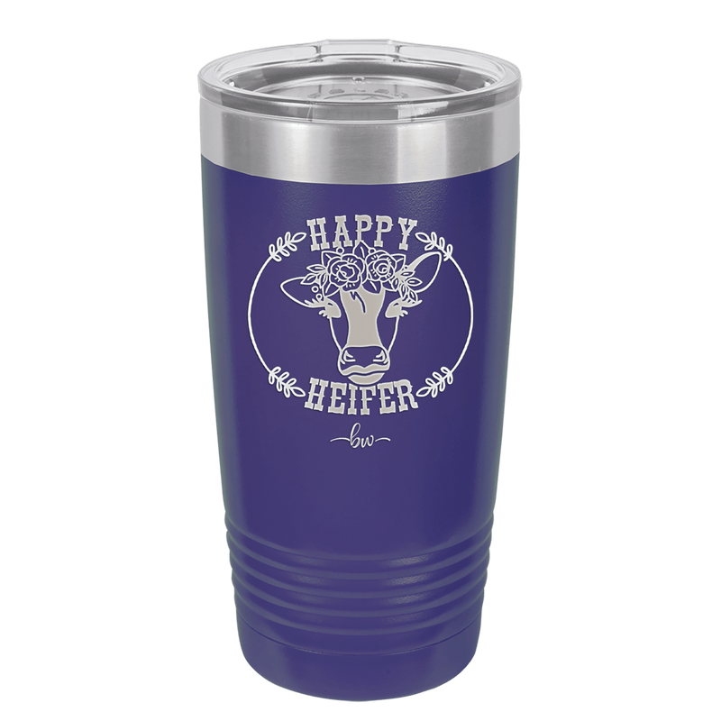 Happy Heifer Floral - Laser Engraved Stainless Steel Drinkware - 1483 -