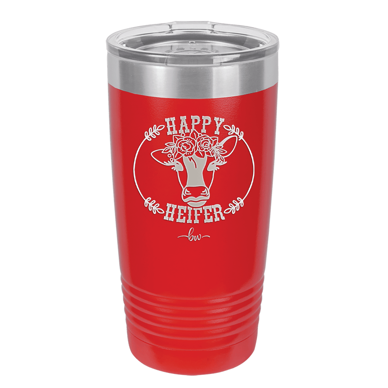 Happy Heifer Floral - Laser Engraved Stainless Steel Drinkware - 1483 -