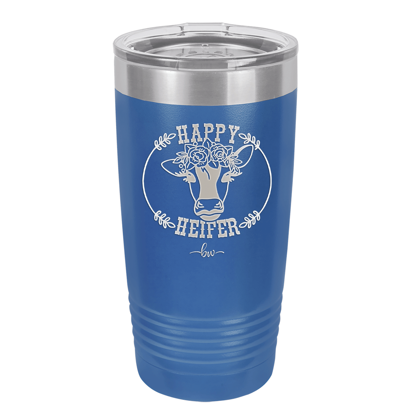 Happy Heifer Floral - Laser Engraved Stainless Steel Drinkware - 1483 -