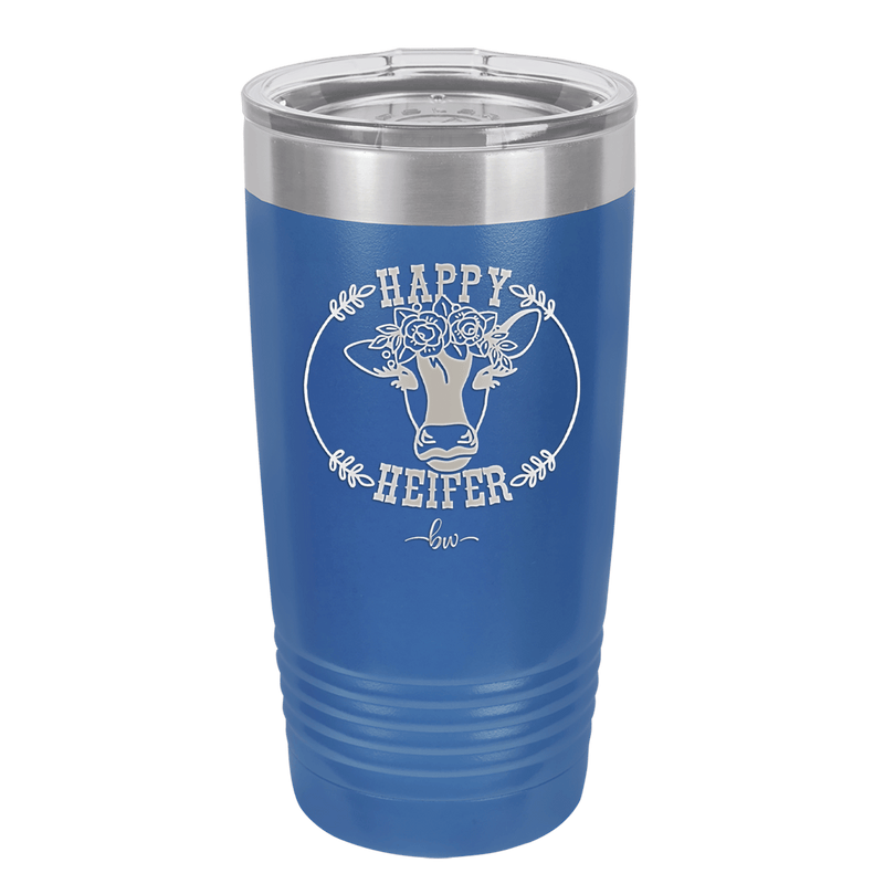 Happy Heifer Floral - Laser Engraved Stainless Steel Drinkware - 1483 -