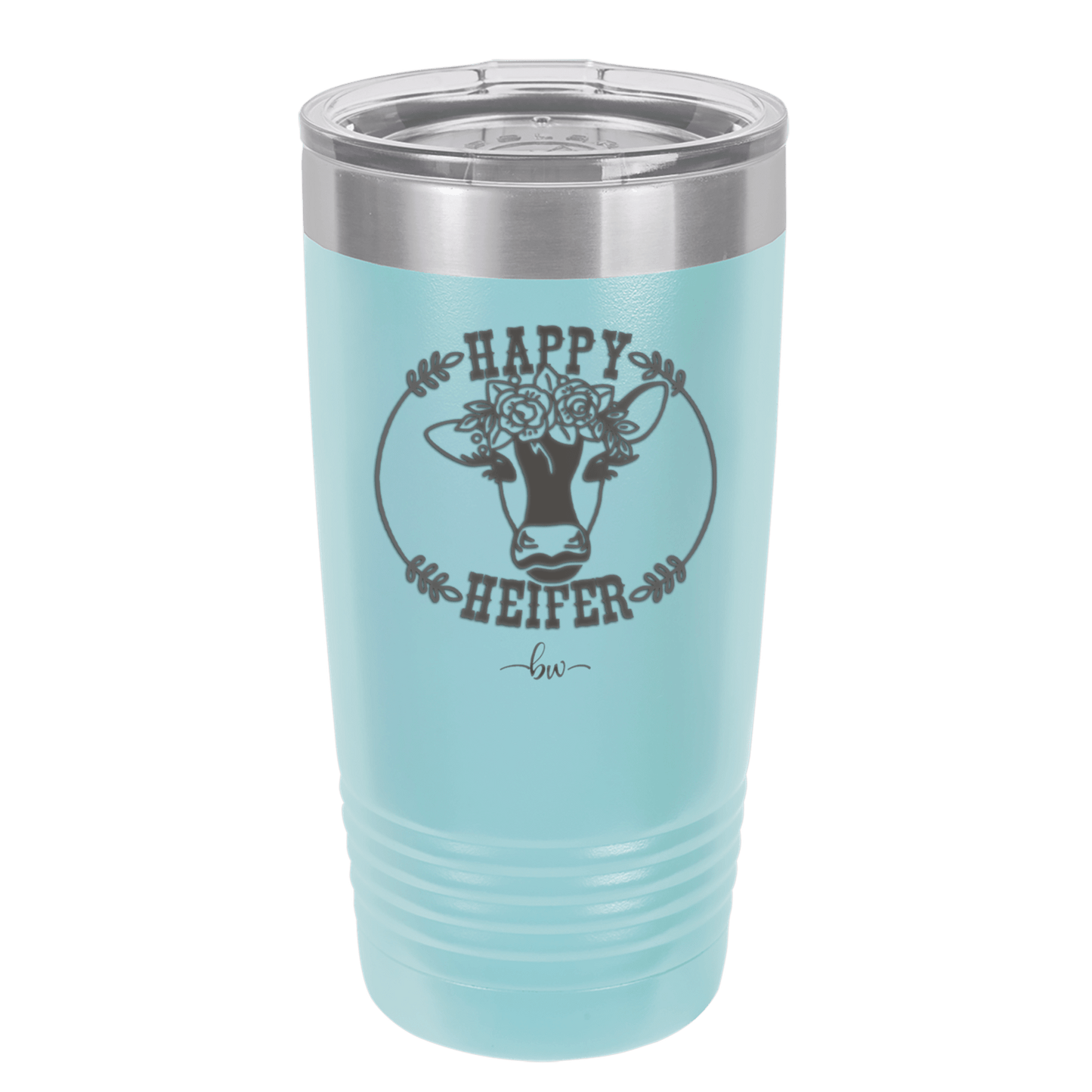 Happy Heifer Floral - Laser Engraved Stainless Steel Drinkware - 1483 -