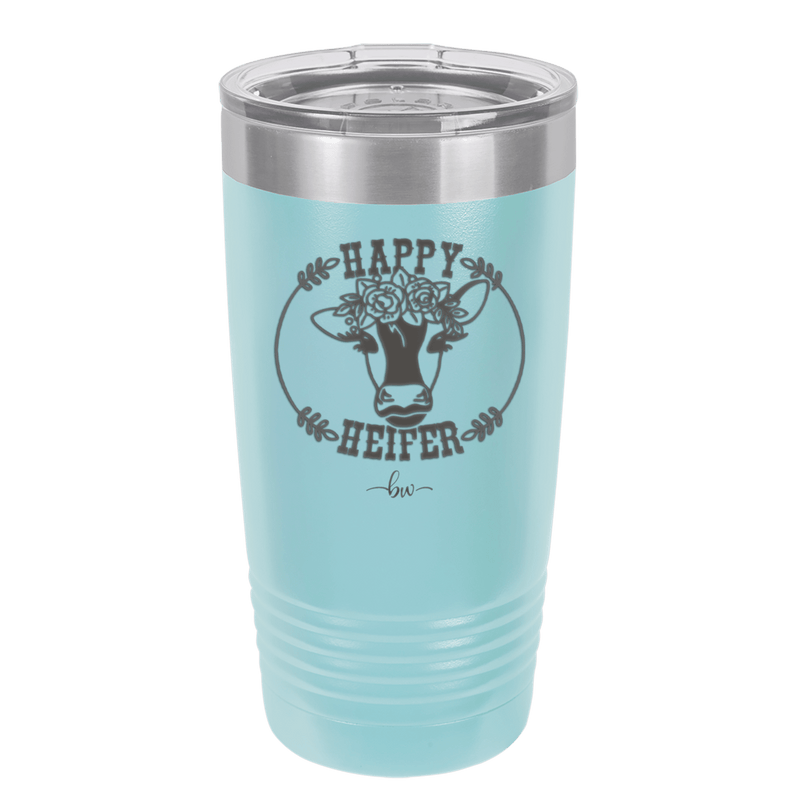 Happy Heifer Floral - Laser Engraved Stainless Steel Drinkware - 1483 -