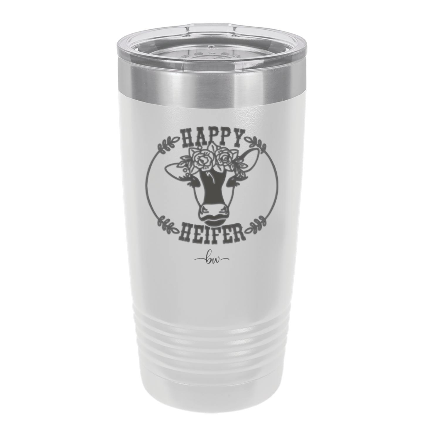 Happy Heifer Floral - Laser Engraved Stainless Steel Drinkware - 1483 -