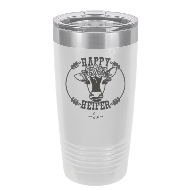 Happy Heifer Floral - Laser Engraved Stainless Steel Drinkware - 1483 -