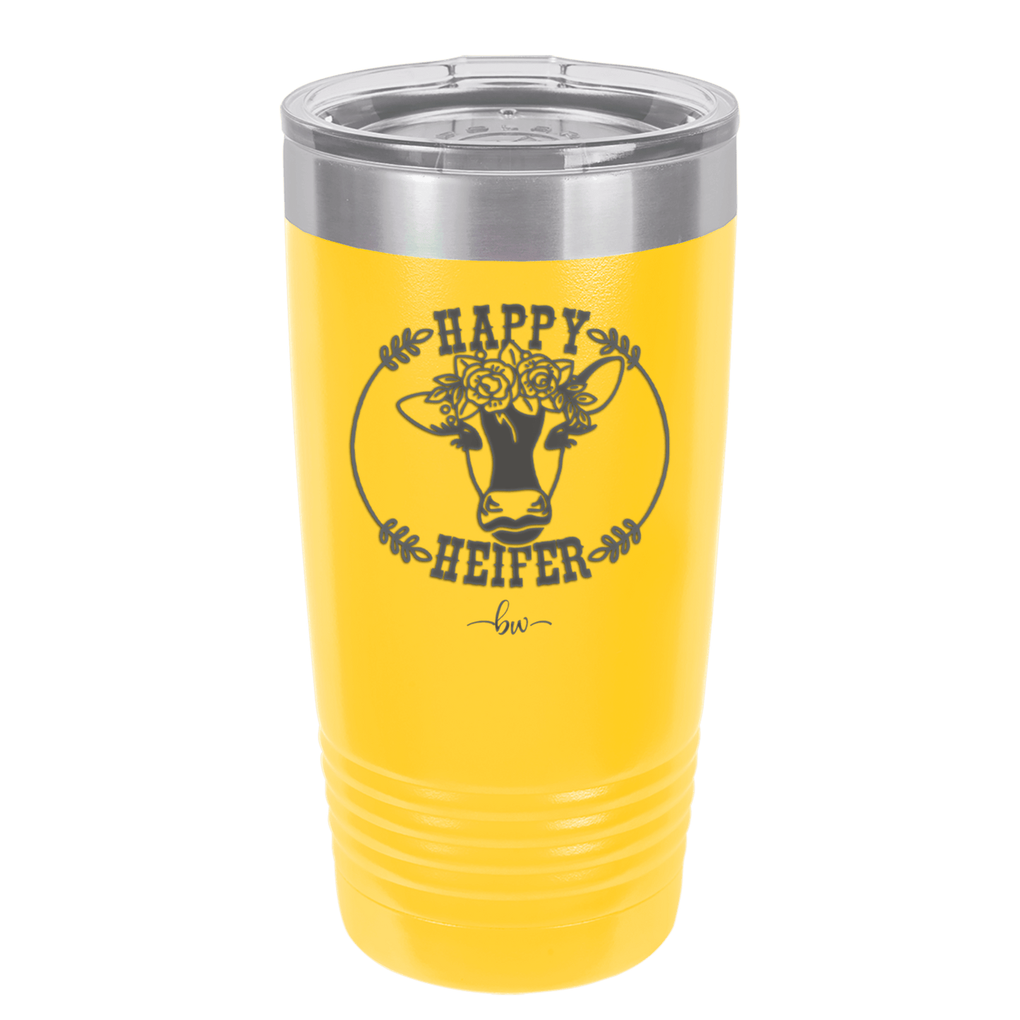 Happy Heifer Floral - Laser Engraved Stainless Steel Drinkware - 1483 -