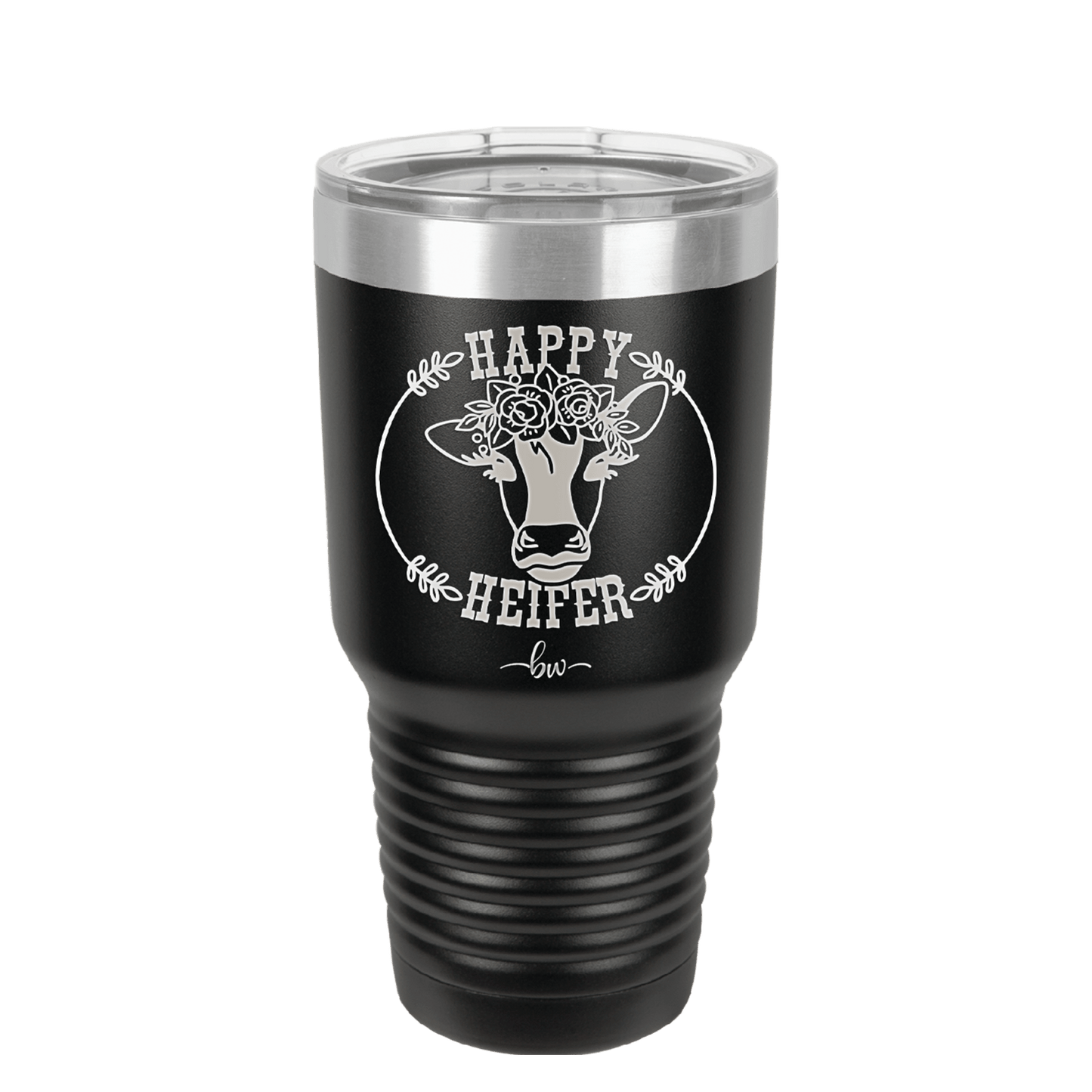 Happy Heifer Floral - Laser Engraved Stainless Steel Drinkware - 1483 -