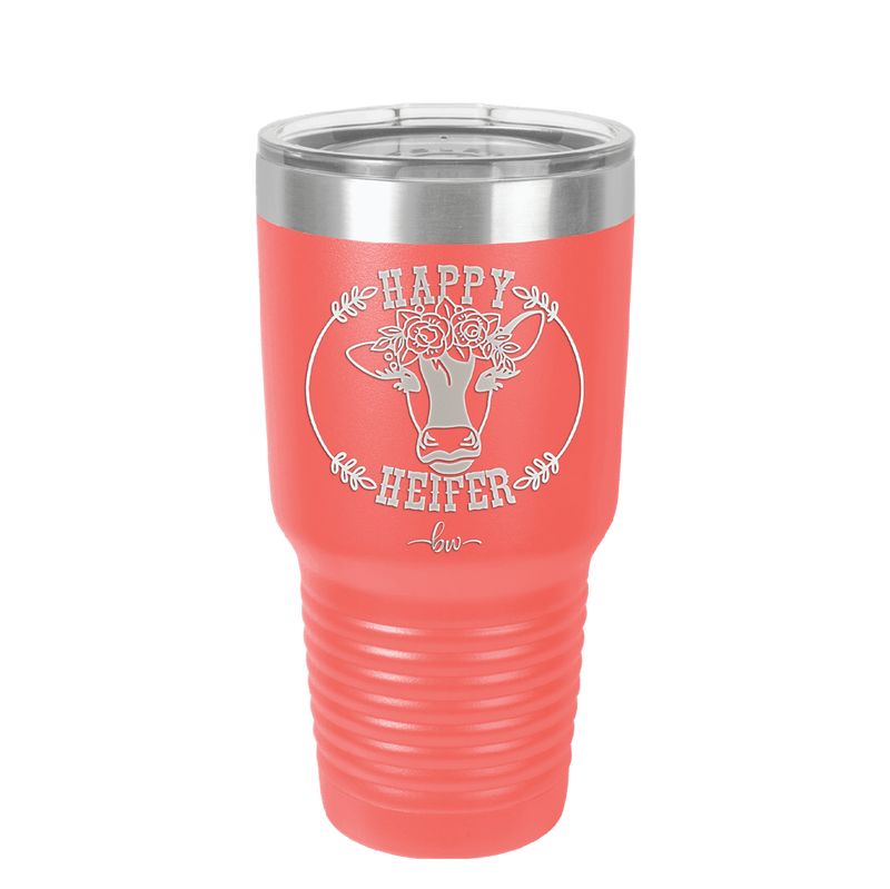 Happy Heifer Floral - Laser Engraved Stainless Steel Drinkware - 1483 -