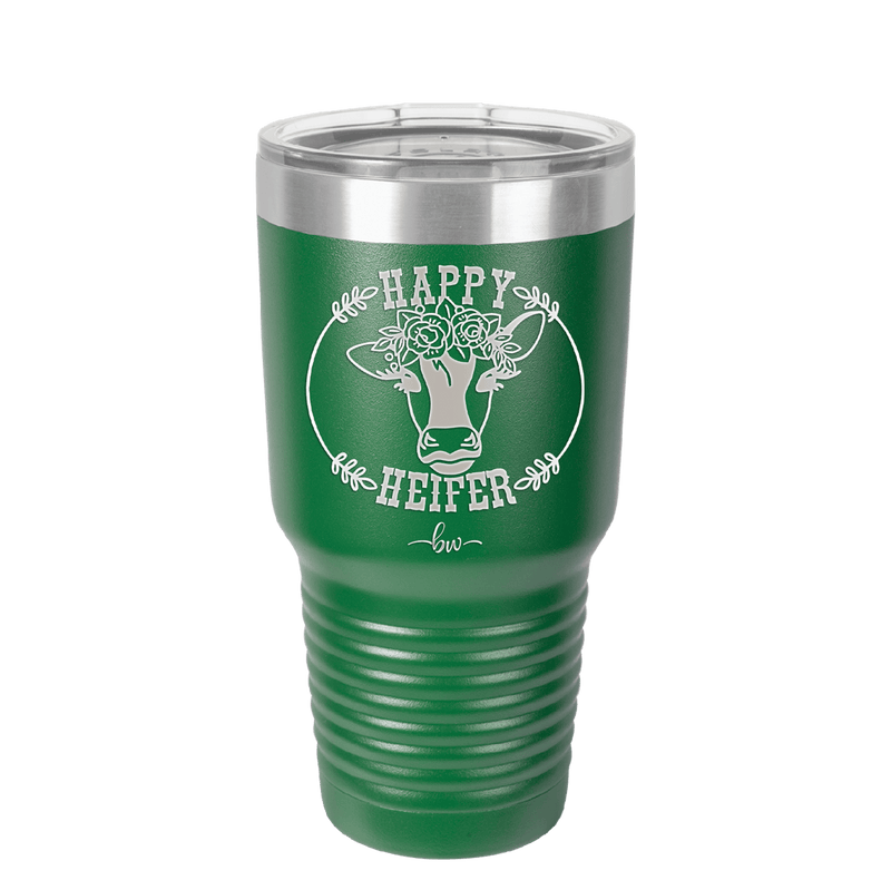 Happy Heifer Floral - Laser Engraved Stainless Steel Drinkware - 1483 -