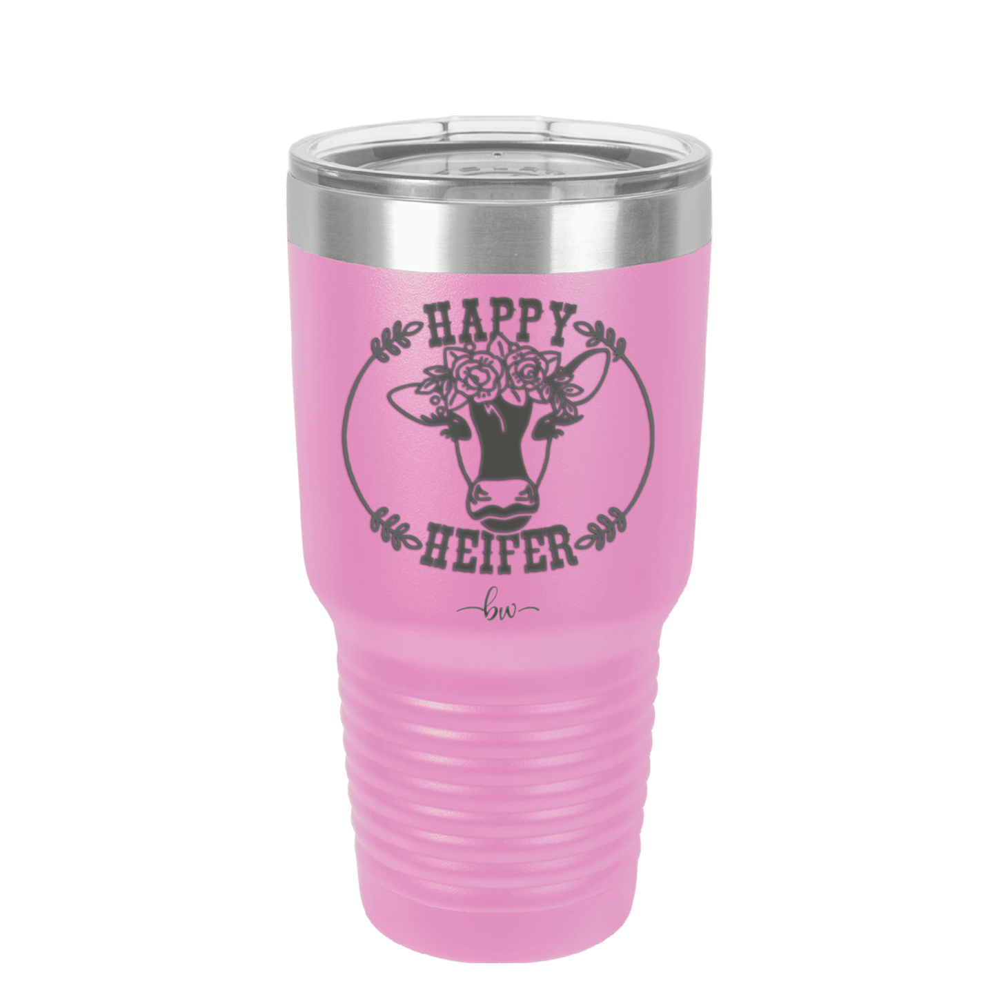 Happy Heifer Floral - Laser Engraved Stainless Steel Drinkware - 1483 -