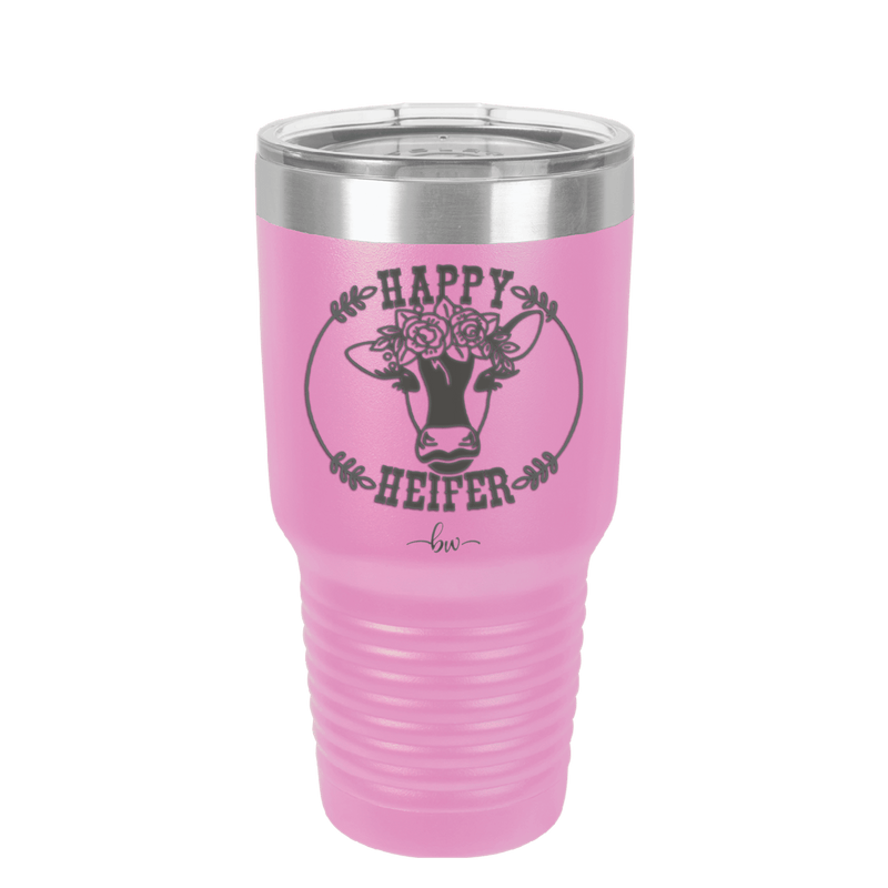 Happy Heifer Floral - Laser Engraved Stainless Steel Drinkware - 1483 -