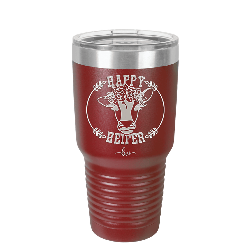 Happy Heifer Floral - Laser Engraved Stainless Steel Drinkware - 1483 -