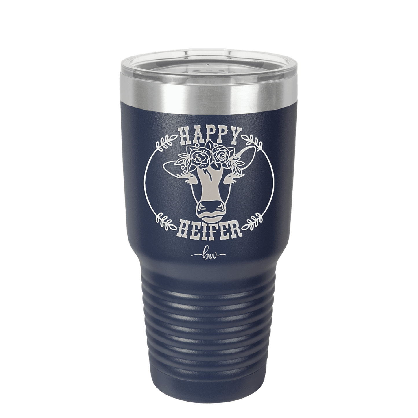 Happy Heifer Floral - Laser Engraved Stainless Steel Drinkware - 1483 -