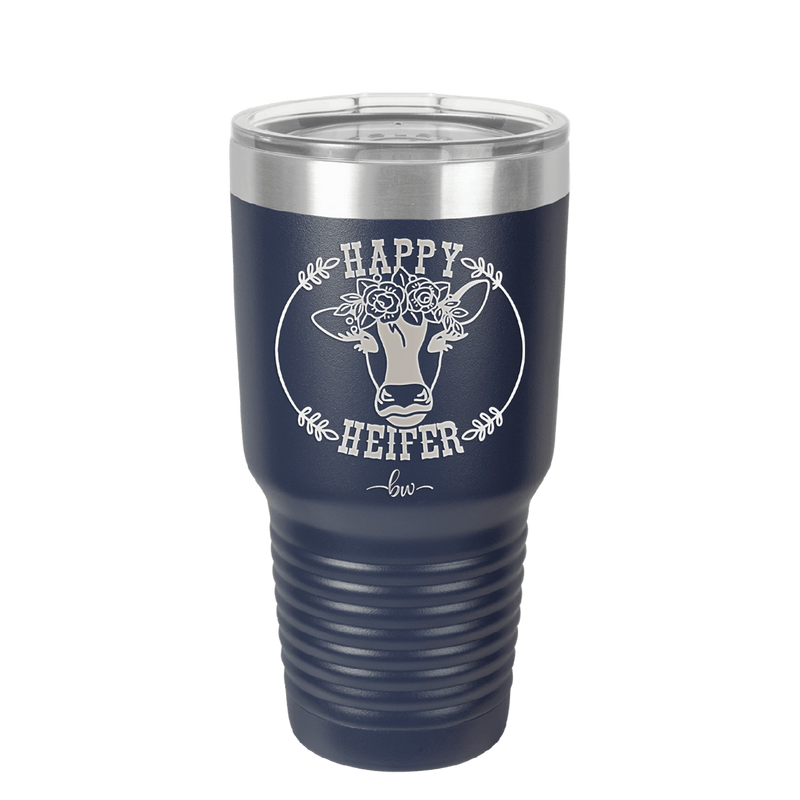 Happy Heifer Floral - Laser Engraved Stainless Steel Drinkware - 1483 -