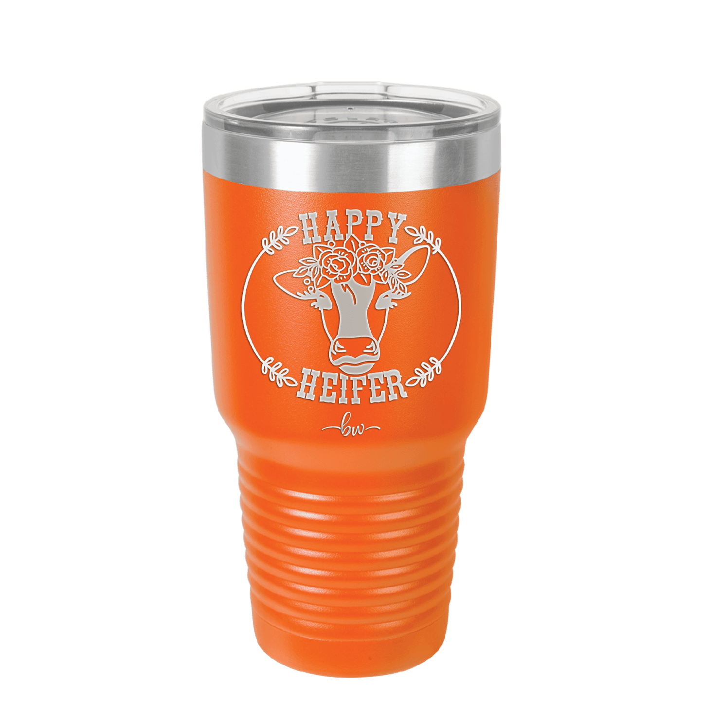 Happy Heifer Floral - Laser Engraved Stainless Steel Drinkware - 1483 -