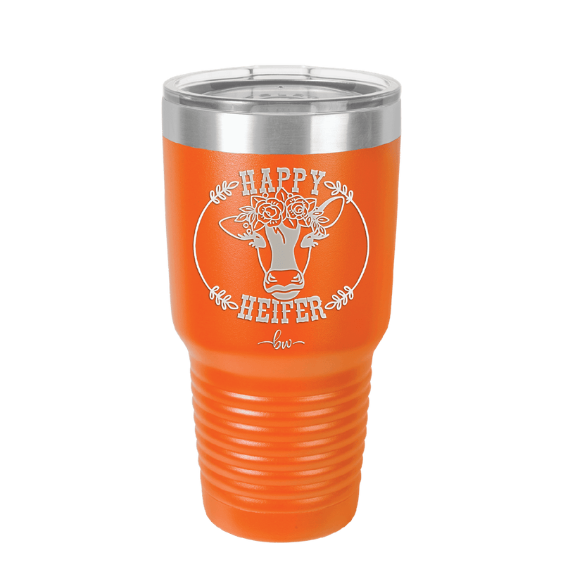 Happy Heifer Floral - Laser Engraved Stainless Steel Drinkware - 1483 -