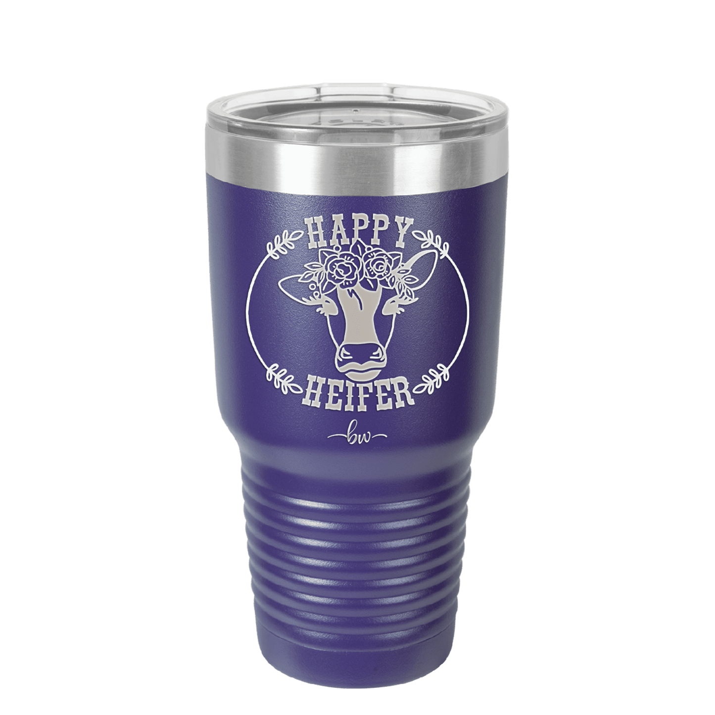 Happy Heifer Floral - Laser Engraved Stainless Steel Drinkware - 1483 -