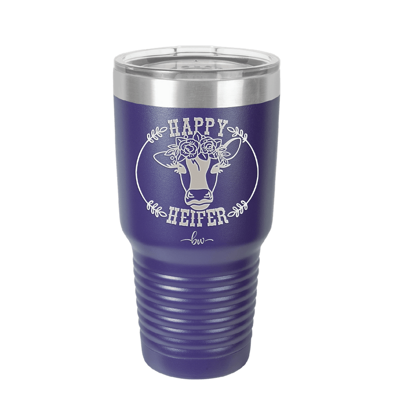 Happy Heifer Floral - Laser Engraved Stainless Steel Drinkware - 1483 -
