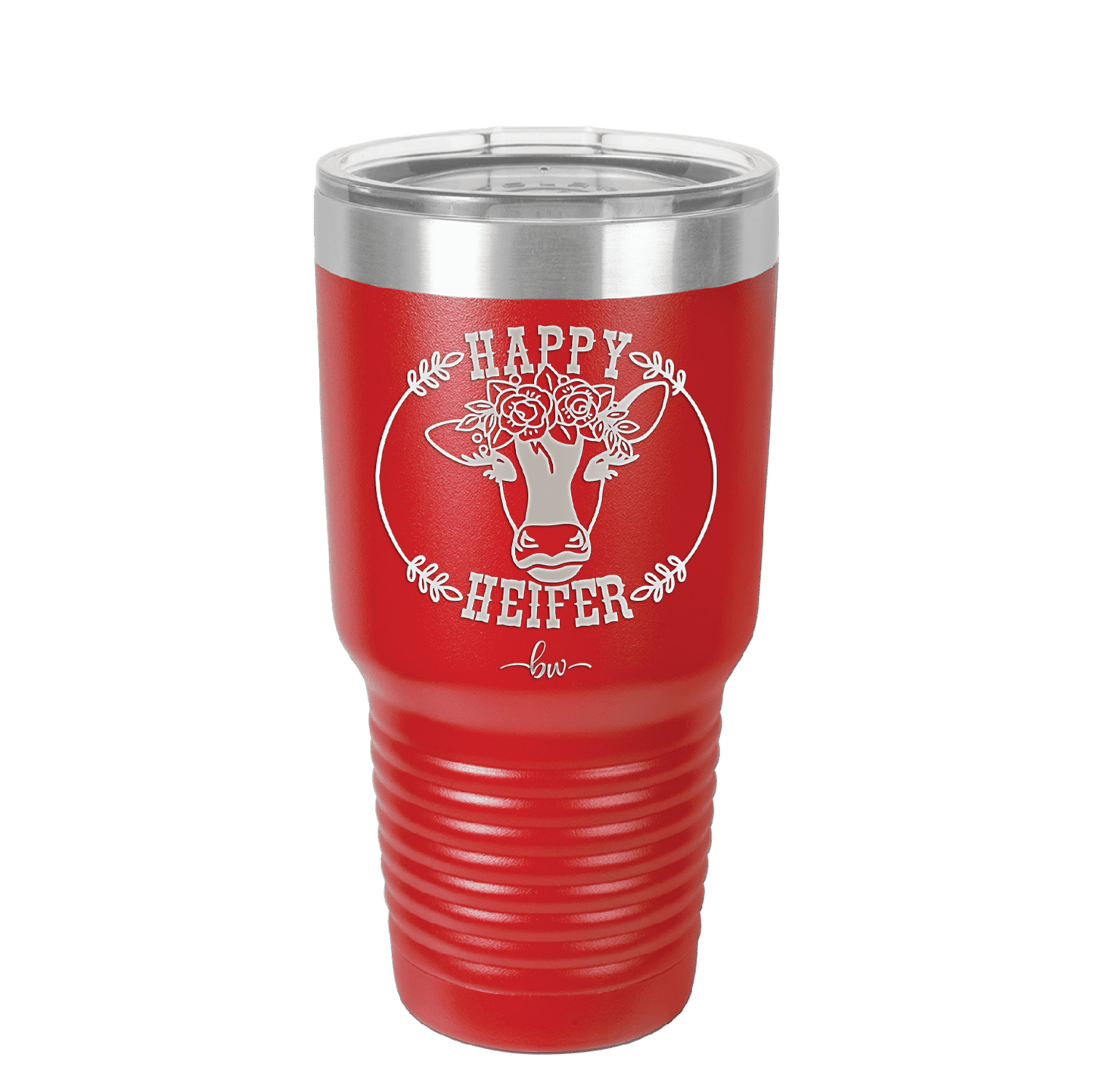 Happy Heifer Floral - Laser Engraved Stainless Steel Drinkware - 1483 -