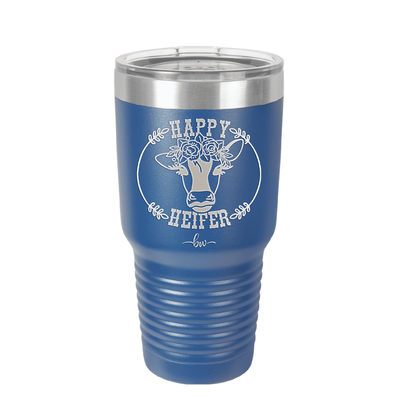 Happy Heifer Floral - Laser Engraved Stainless Steel Drinkware - 1483 -
