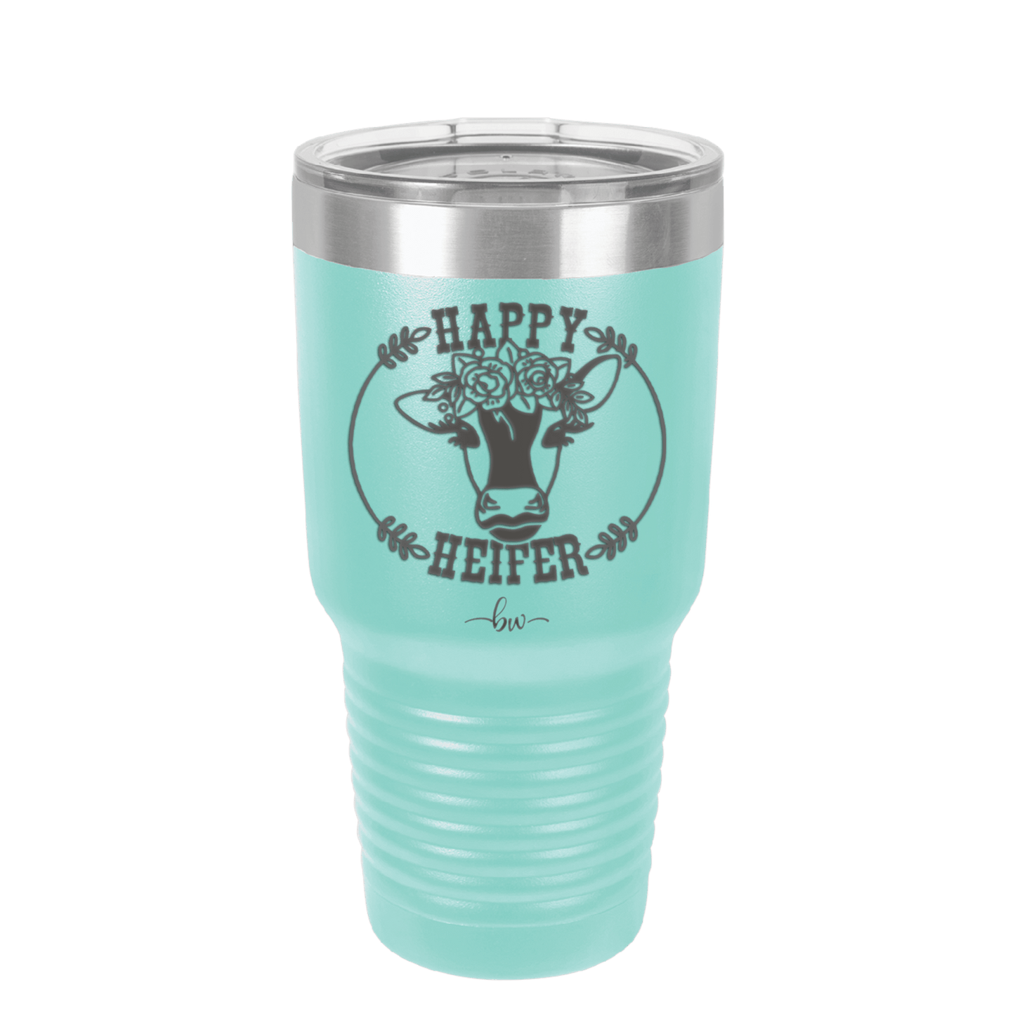 Happy Heifer Floral - Laser Engraved Stainless Steel Drinkware - 1483 -