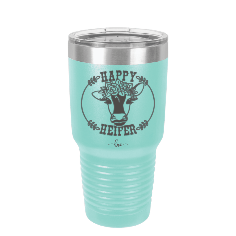 Happy Heifer Floral - Laser Engraved Stainless Steel Drinkware - 1483 -