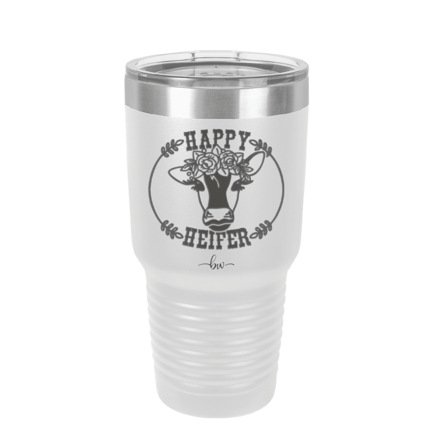 Happy Heifer Floral - Laser Engraved Stainless Steel Drinkware - 1483 -