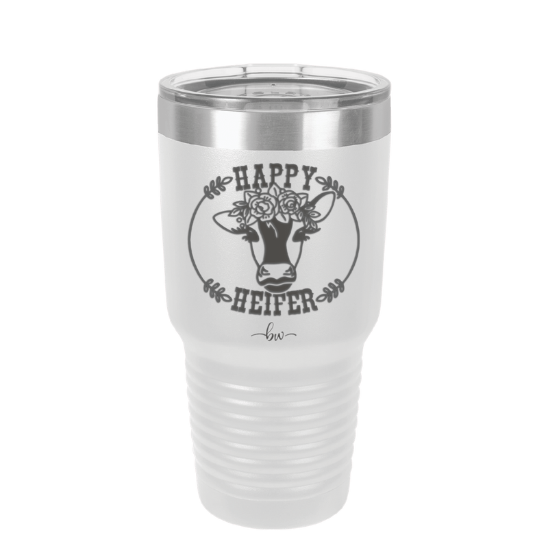 Happy Heifer Floral - Laser Engraved Stainless Steel Drinkware - 1483 -