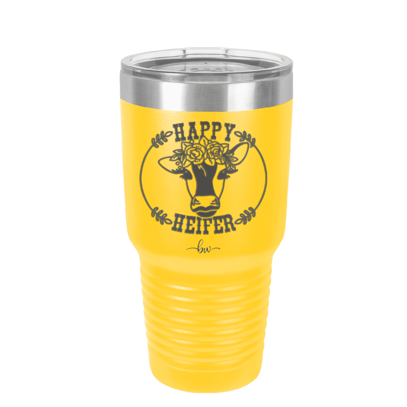 Happy Heifer Floral - Laser Engraved Stainless Steel Drinkware - 1483 -