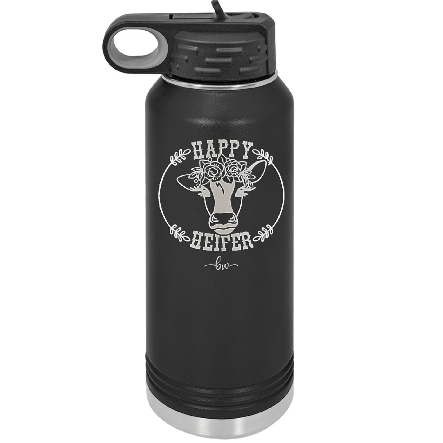 Happy Heifer Floral - Laser Engraved Stainless Steel Drinkware - 1483 -