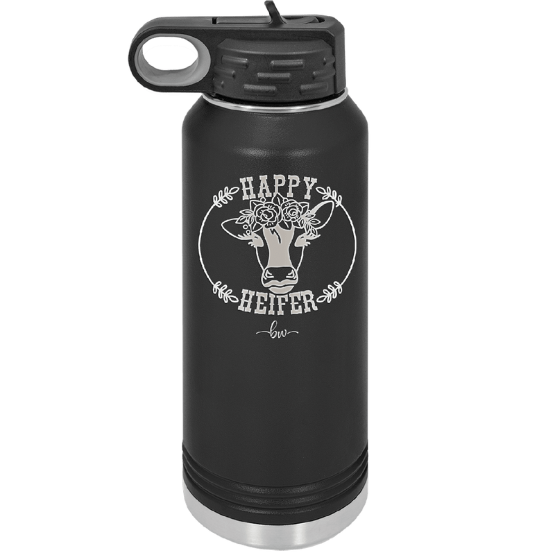 Happy Heifer Floral - Laser Engraved Stainless Steel Drinkware - 1483 -