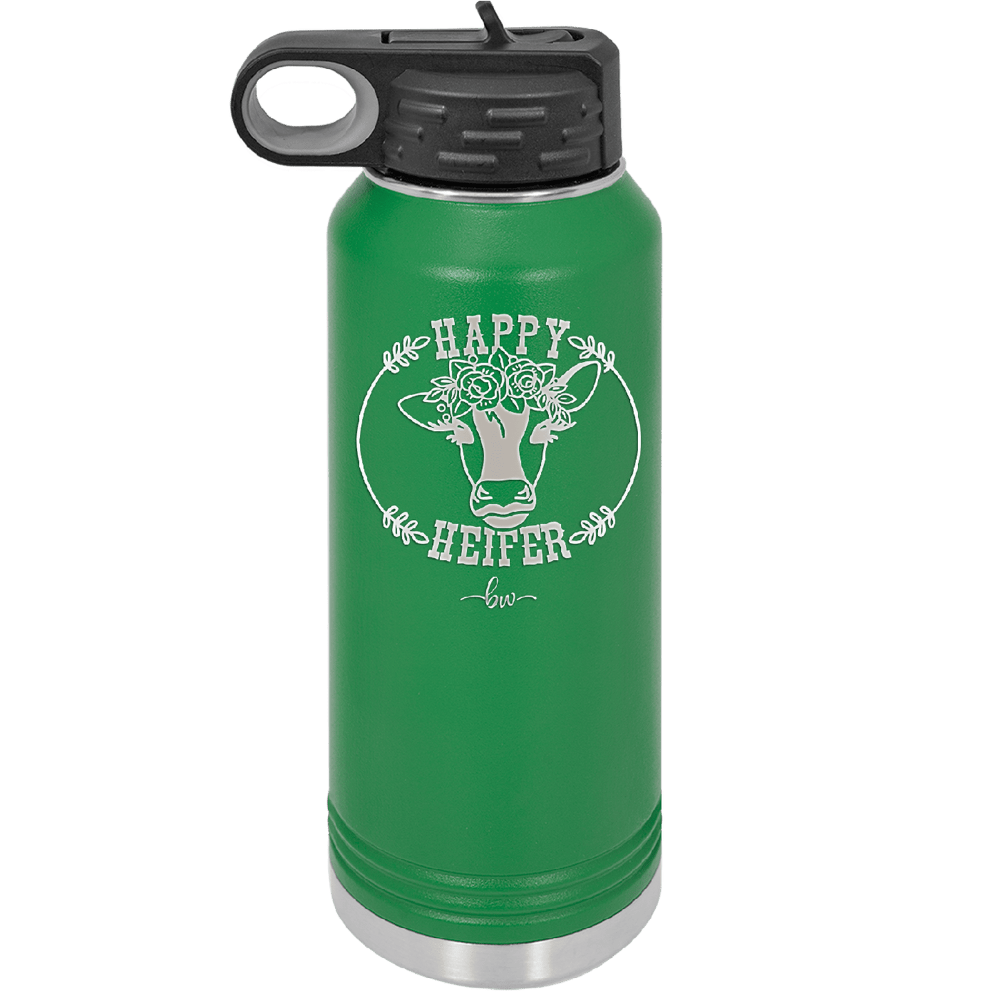 Happy Heifer Floral - Laser Engraved Stainless Steel Drinkware - 1483 -
