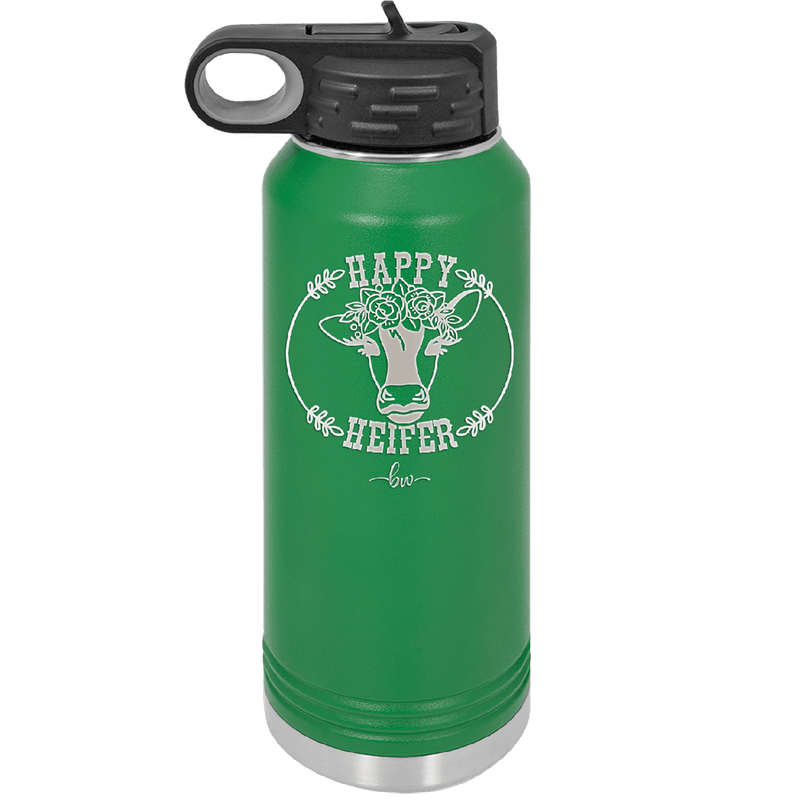 Happy Heifer Floral - Laser Engraved Stainless Steel Drinkware - 1483 -