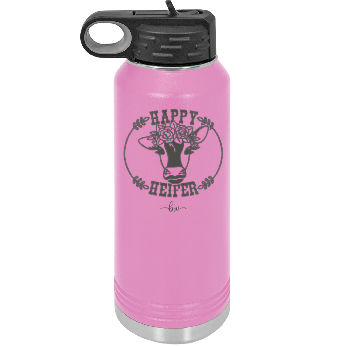 Happy Heifer Floral - Laser Engraved Stainless Steel Drinkware - 1483 -