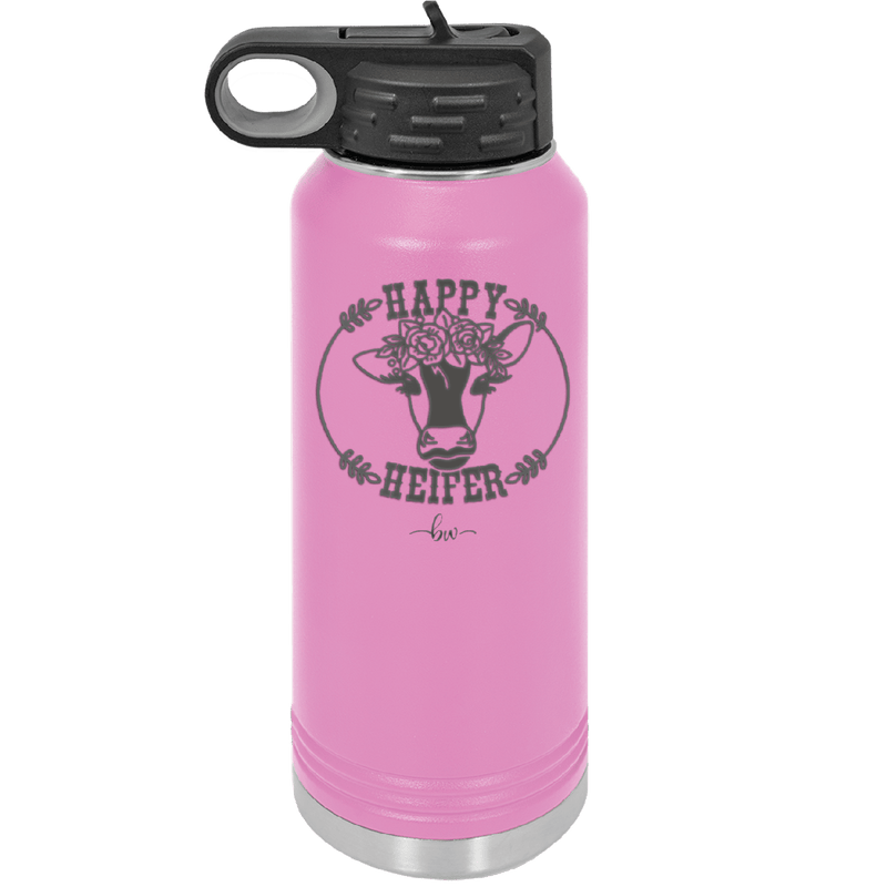 Happy Heifer Floral - Laser Engraved Stainless Steel Drinkware - 1483 -