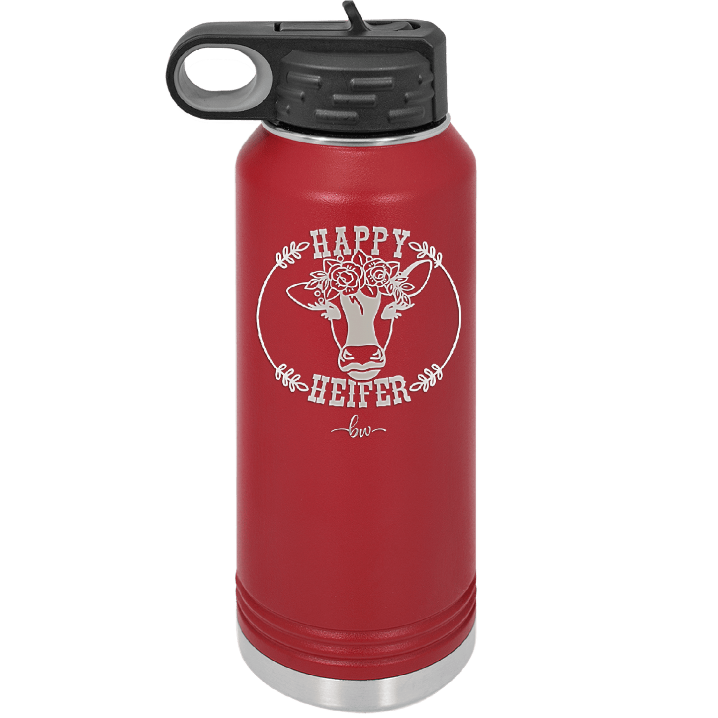 Happy Heifer Floral - Laser Engraved Stainless Steel Drinkware - 1483 -