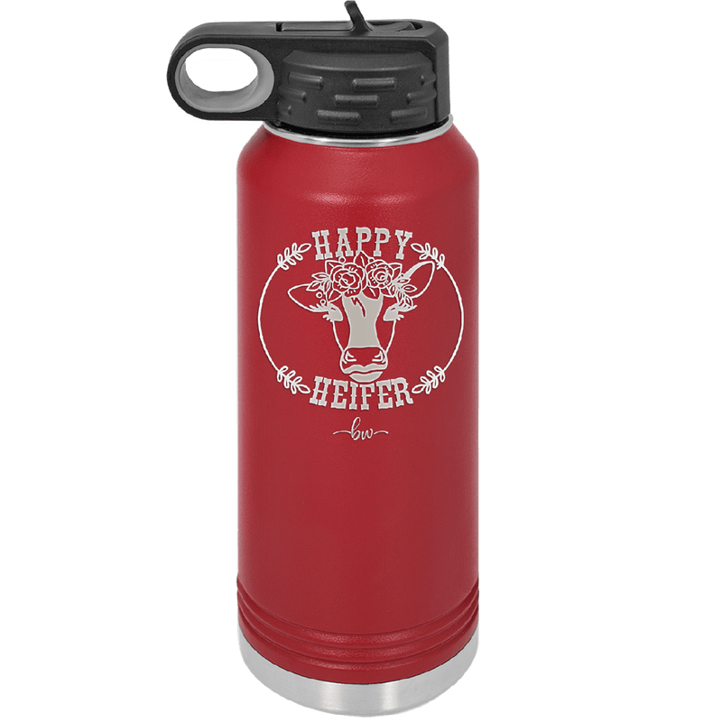 Happy Heifer Floral - Laser Engraved Stainless Steel Drinkware - 1483 -