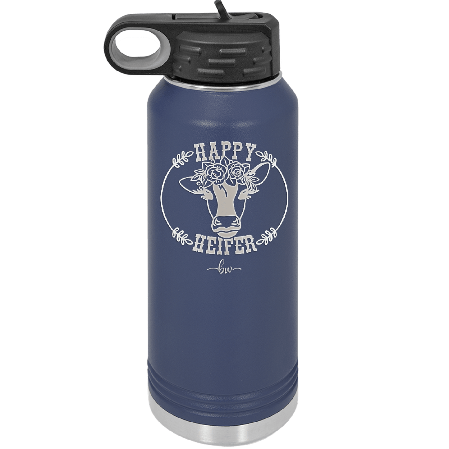 Happy Heifer Floral - Laser Engraved Stainless Steel Drinkware - 1483 -