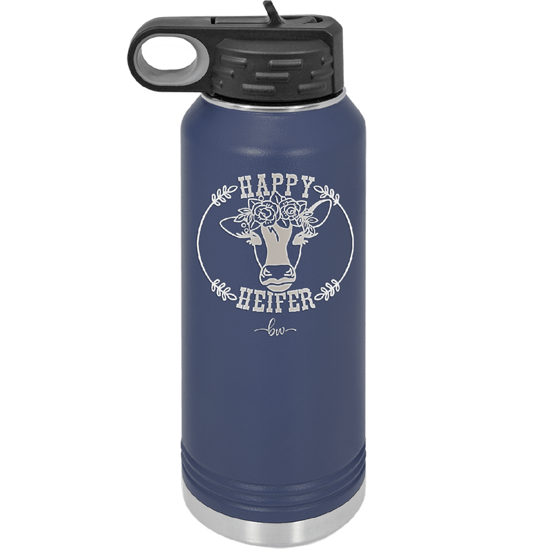 Happy Heifer Floral - Laser Engraved Stainless Steel Drinkware - 1483 -