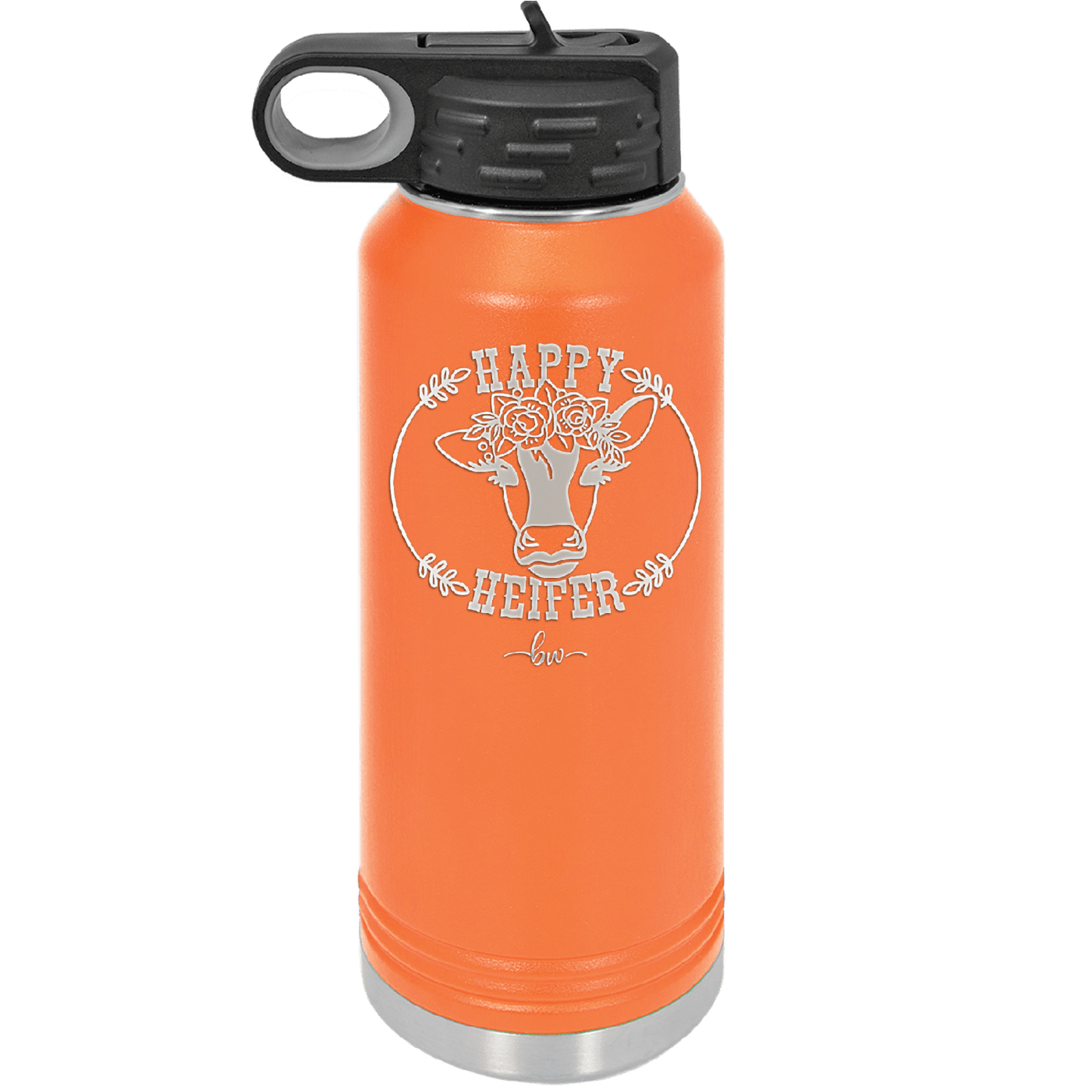 Happy Heifer Floral - Laser Engraved Stainless Steel Drinkware - 1483 -