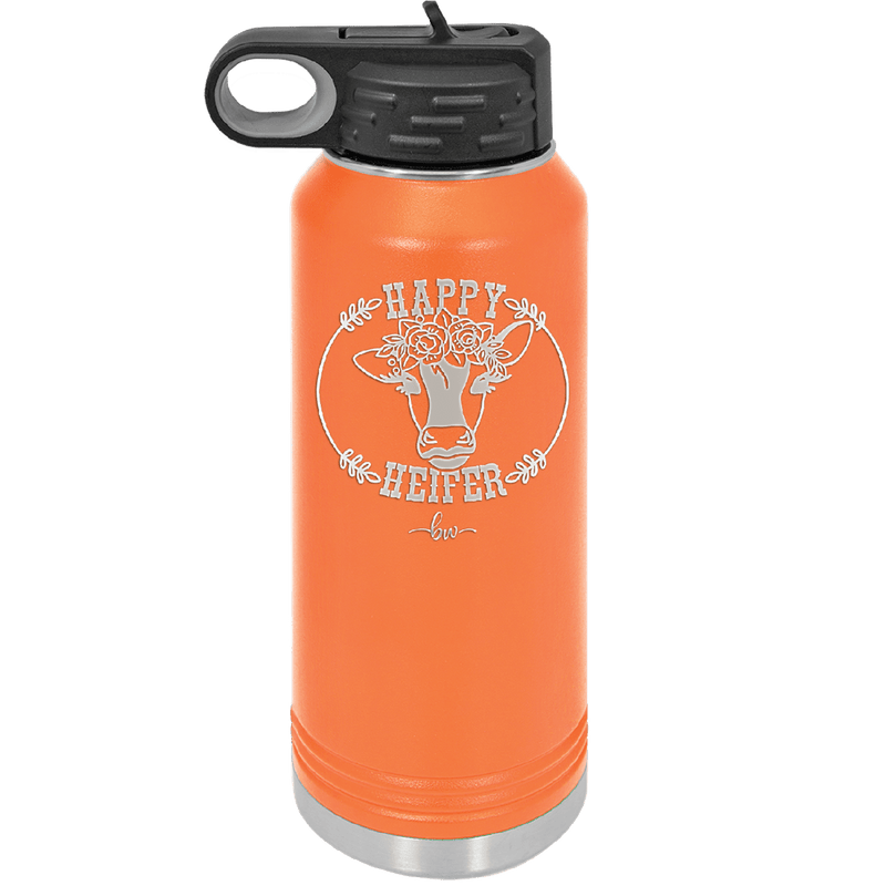 Happy Heifer Floral - Laser Engraved Stainless Steel Drinkware - 1483 -