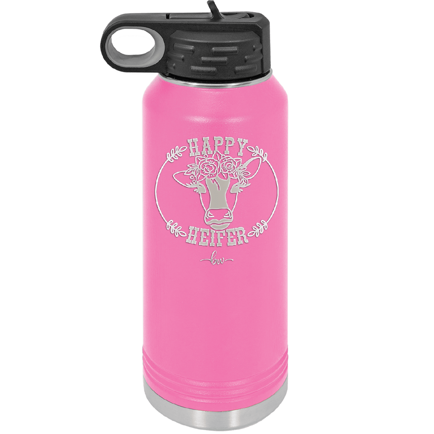 Happy Heifer Floral - Laser Engraved Stainless Steel Drinkware - 1483 -